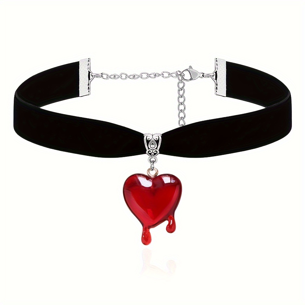 

Y2k Dropping Blood Heart Choker Necklace Black Velvet Red Heart Pendent Choker Vampire Jewelry Gift For Women