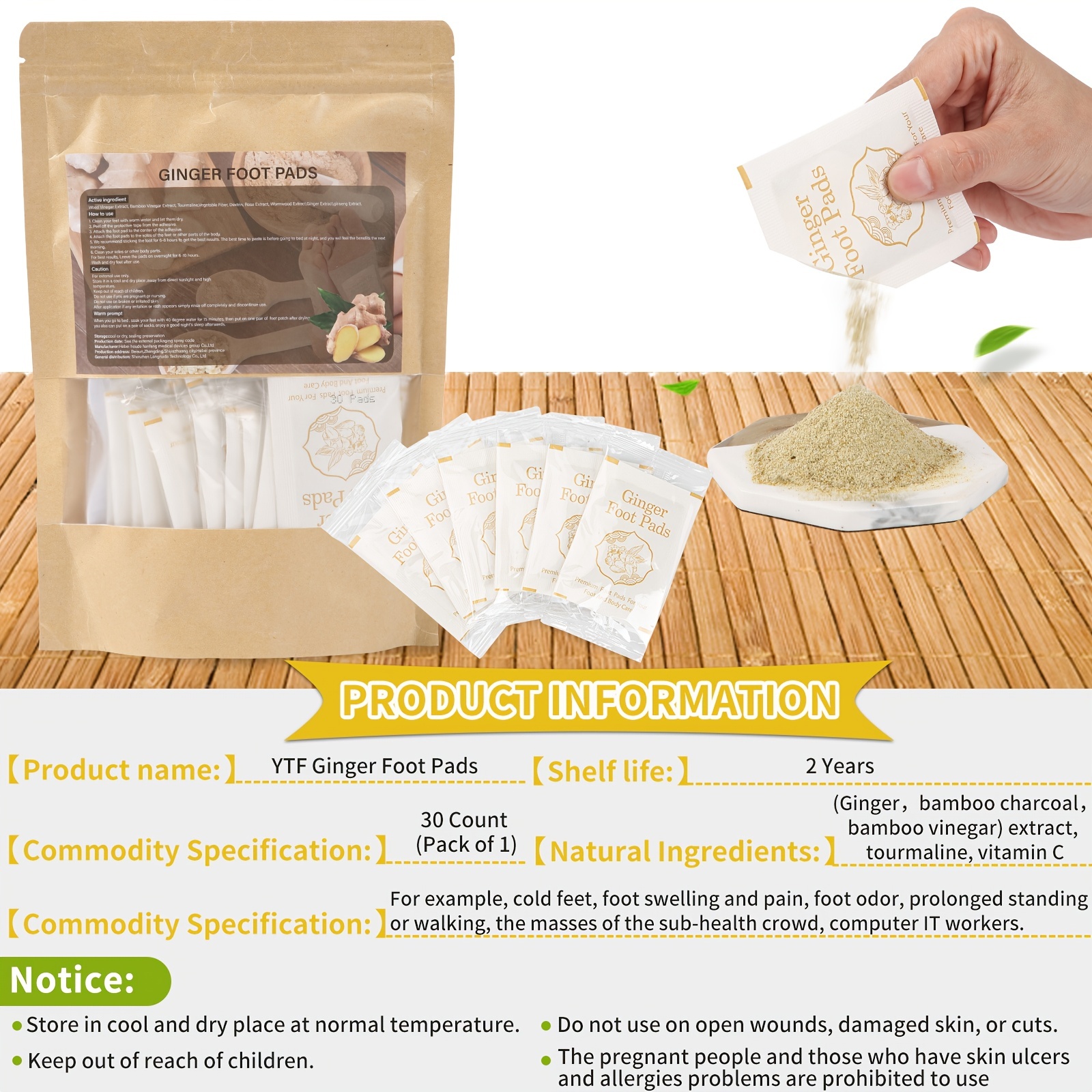 30 pcs Natural Ginger Foot Pads for Deep Cleansing Foot Care