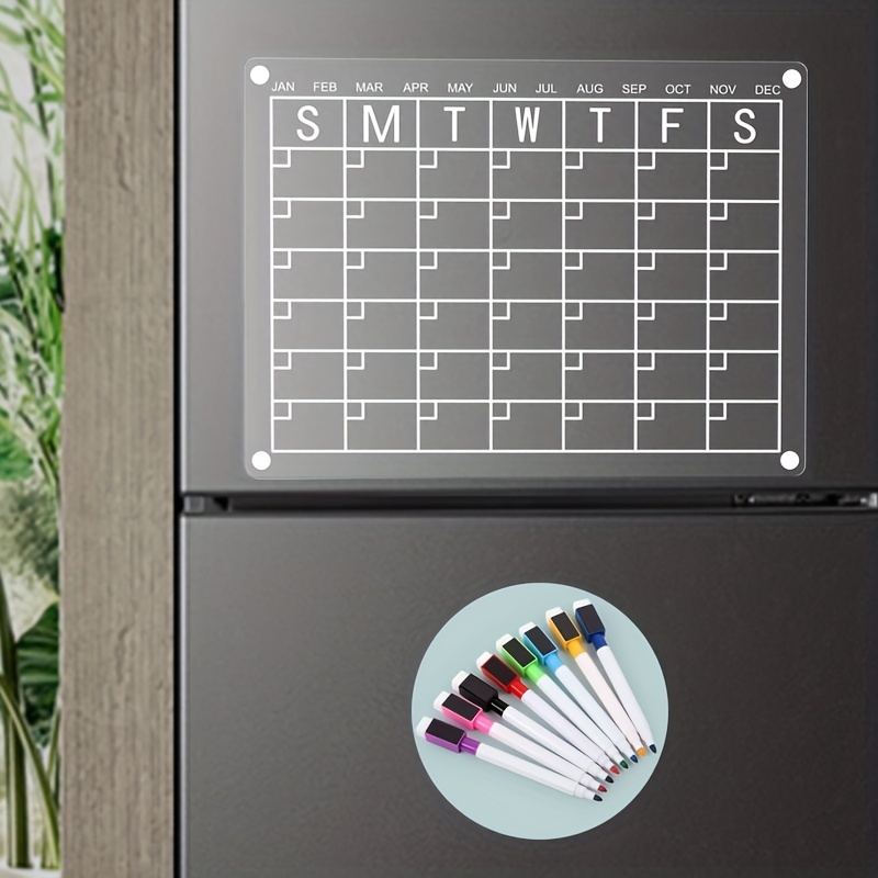 Magnetic Acrylic Calendar for Fridge 2 Set Clear Dry Erase Calendar Board  for Refrigerator Reusable Magnetic Monthly and Weekly Planner Whiteboard  17x12 Inches Includes 5 Markers 5 Colors for Home Kitchen Fridge