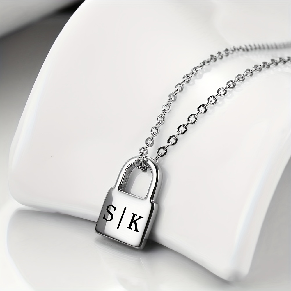 Engraved Necklace with Lock Pendant