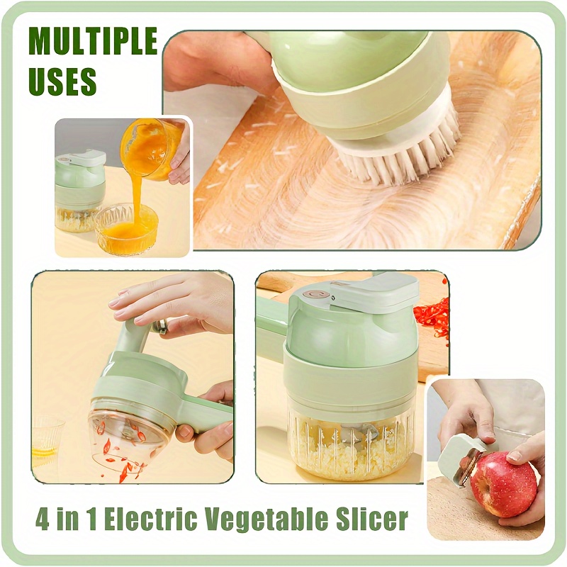  Kitchen Goods Electric Vegetable Cutter Set - 4 in 1 Portable,  Rechargeable, Wireless Food Processor & Chopper Machine for Pepper, Garlic,  Onion, Celery & Meat: Home & Kitchen