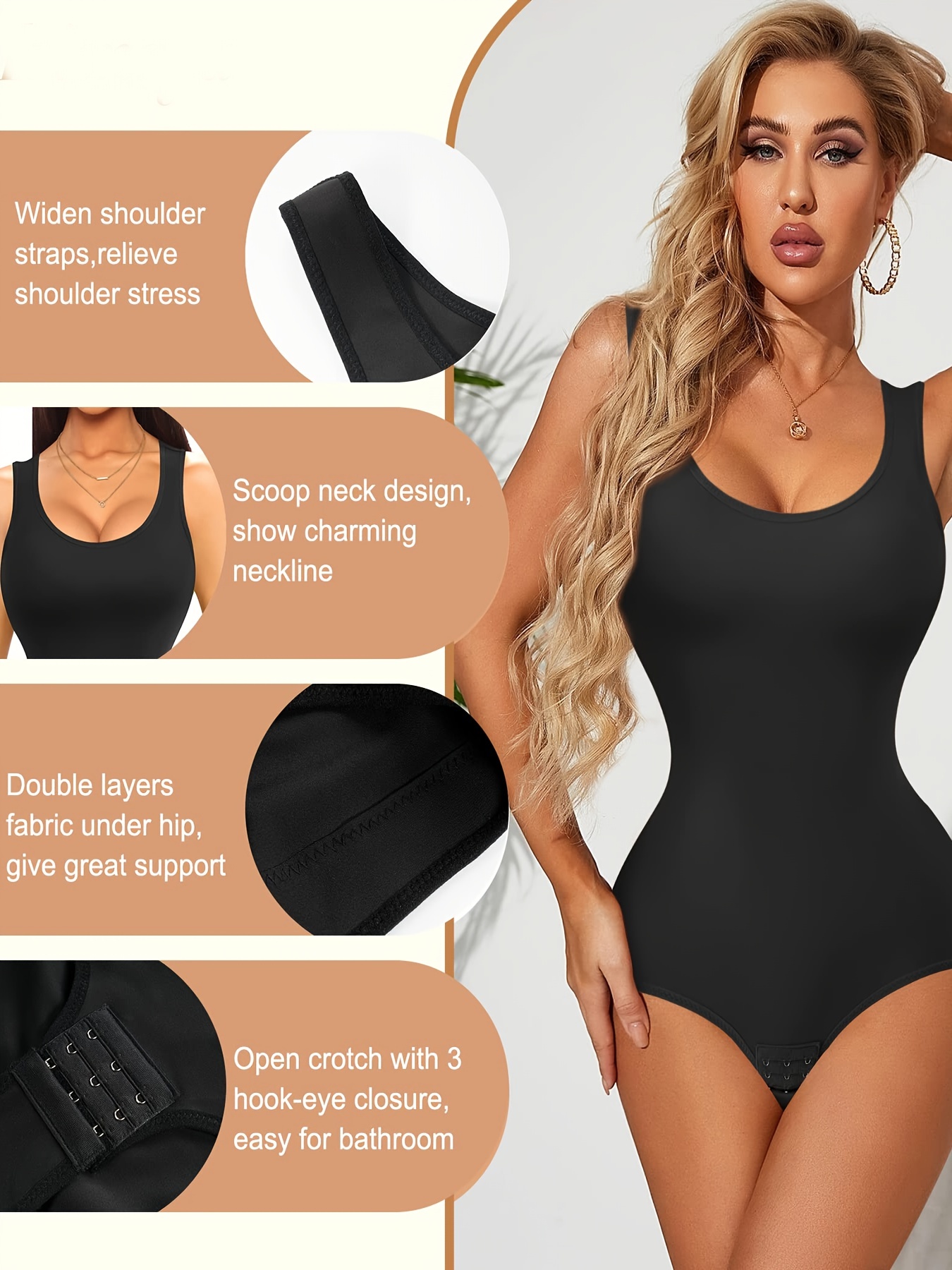 Square Neck Bodysuit For Women Tummy Control 3 IN 1 Sleeveless Tank Tops  Body Suits With Built In Bra