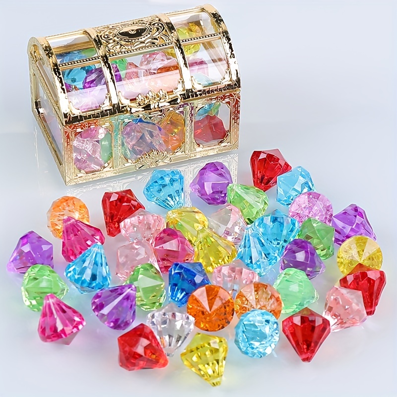 Kisangel 1 Set Treasure Chest Fake Gems Fake Jewels Gemstones for Kids  Small Gems Diving Gems Acrylic Gems Child Wood Jewelry Toy