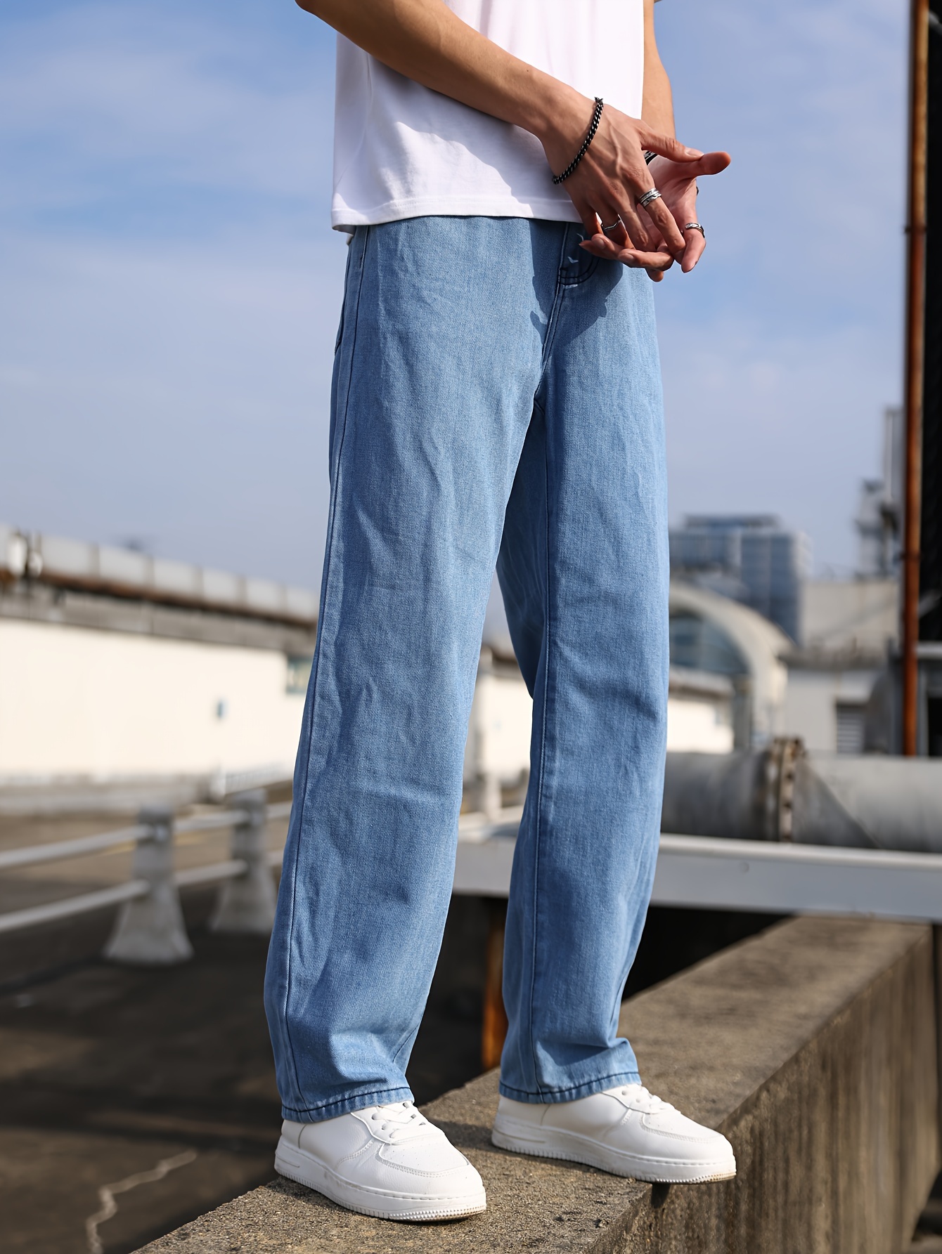 Men's Loose Fit Baggy Jeans Casual Street Style Comfy Denim - Temu Germany