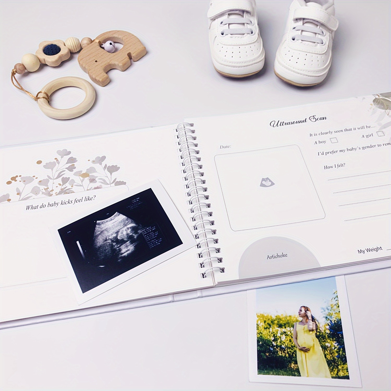 Diario y libro de embarazo semana a semana, álbum de embarazo para fotos,  ultrasonidos e información, con 8 hojas de pegatinas lindas, edición de lujo
