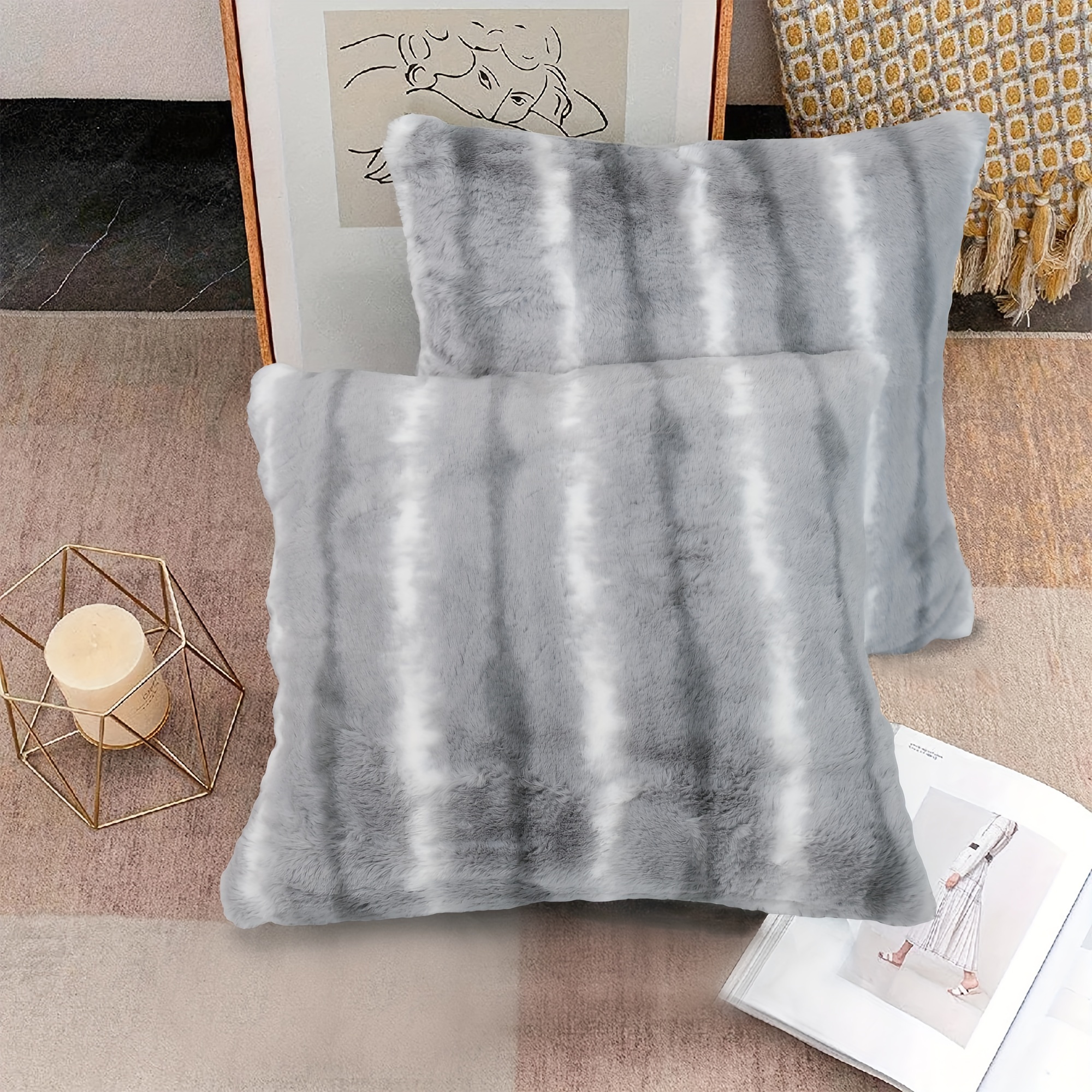 Gray faux hotsell fur throw pillow