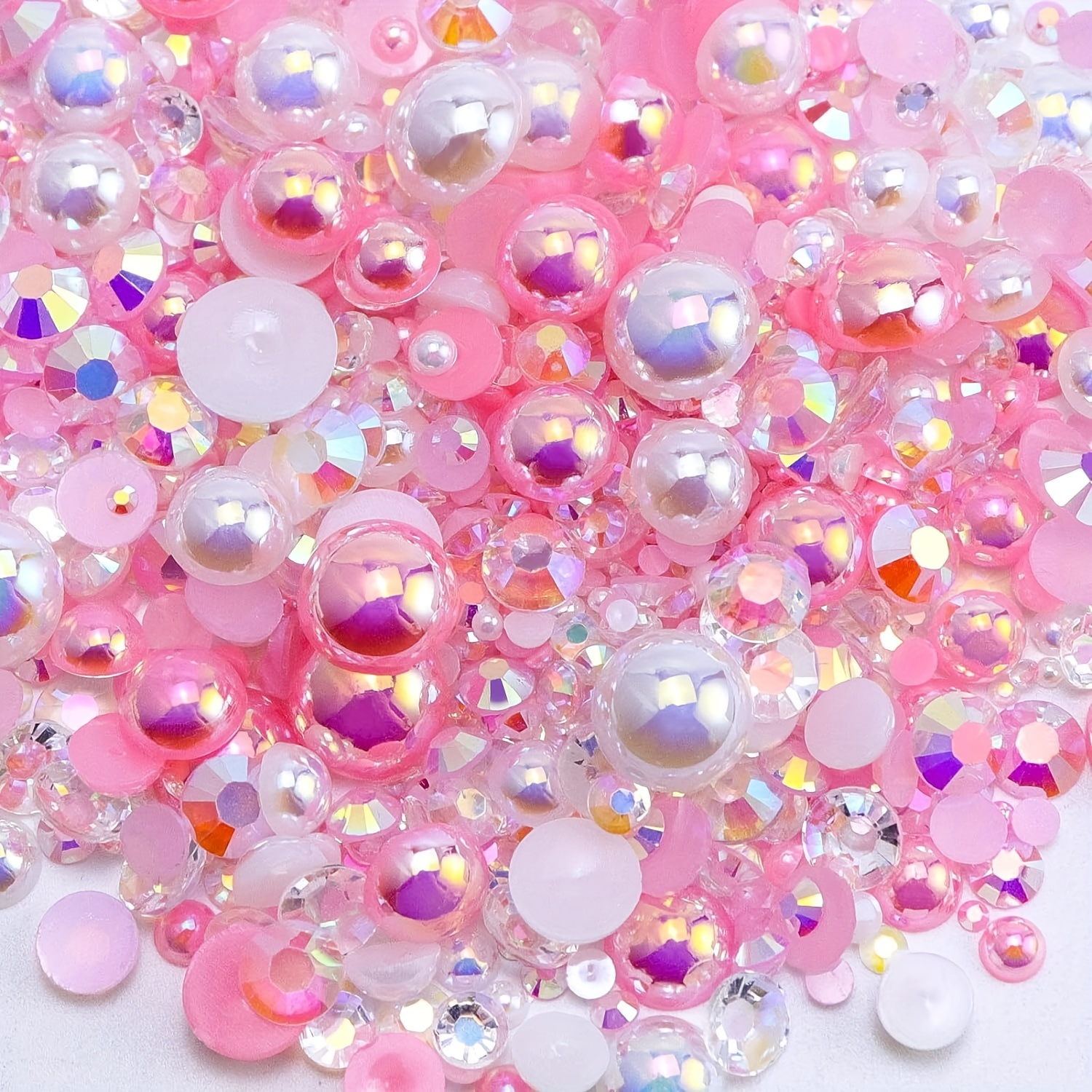 Flatback Pearls for Crafts, 50g Pink AB Half Pearls for Crafts, Mixed Size  3/4/5/6/8/10mm Flatback Half Round Pearls Beads for Craft Tumbler Shoes