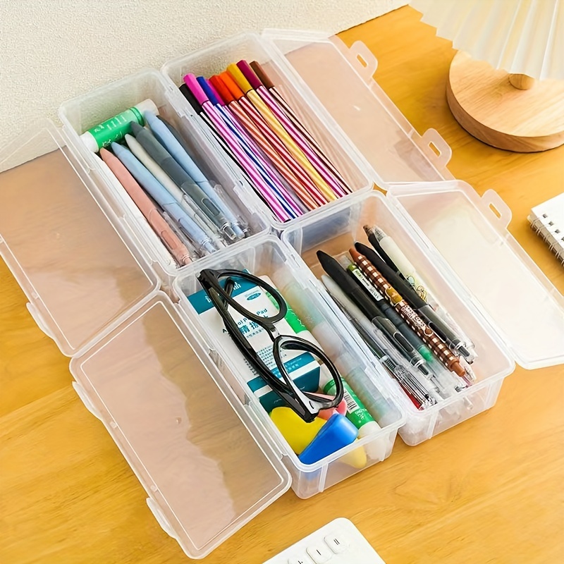 4 Pack Large Pencil Box, Clear Plastic Pencil Case, Painting Brush Storage  Box with Snap-Tight Lid, Office Supplies Organizer Watercolor Pen Drawing