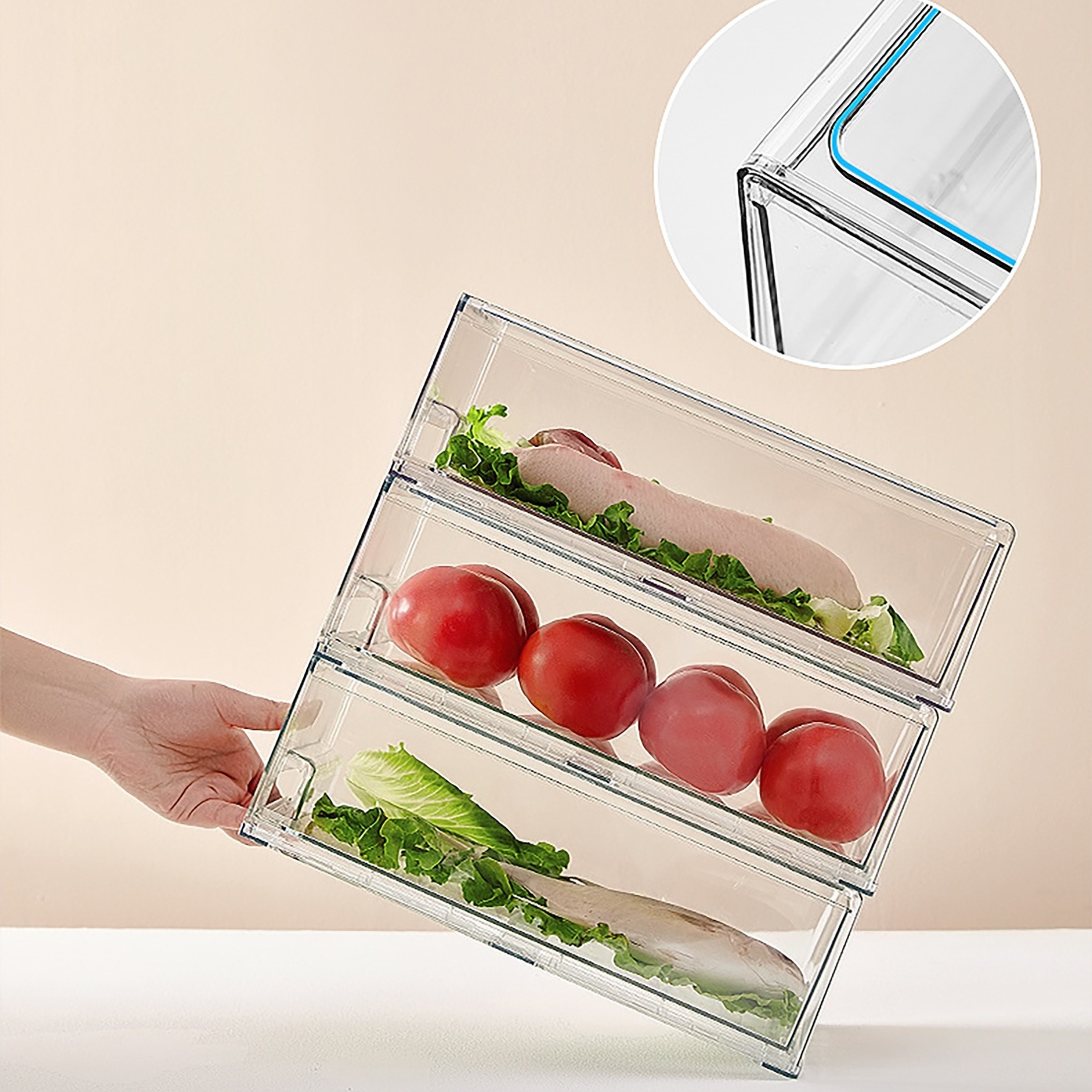 Cassetti per Organizer per frigorifero scatola di immagazzinaggio  impilabile per frigorifero con bordo di scarico contenitori per alimenti  trasparenti