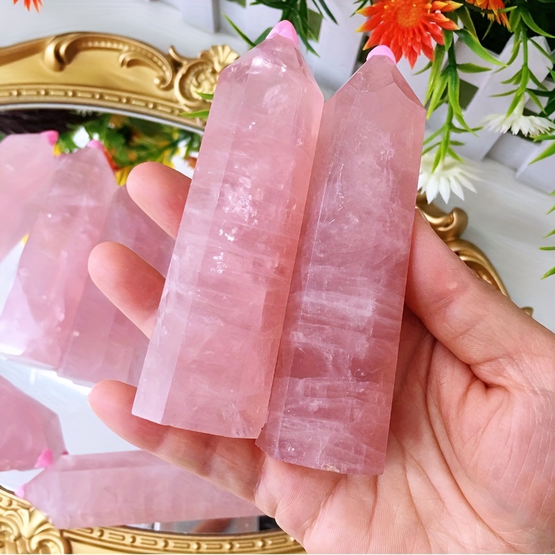 

1pc Rose Quartz Natural Tower 2.7"-3.1"/6.86cm-7.87cm 6 Sided Single Point Interior Decor Collection Gift