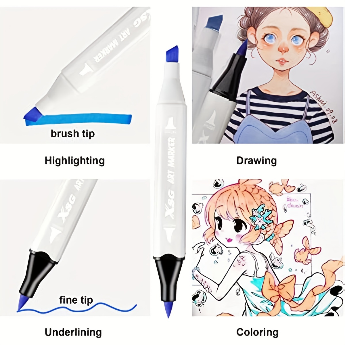 Xsg 80+1 Colors Alcohol Brush Markers, Dual Tip Artist Brush Tip Sketch Pens  Art Marker Set For Adult Coloring - Temu Bulgaria
