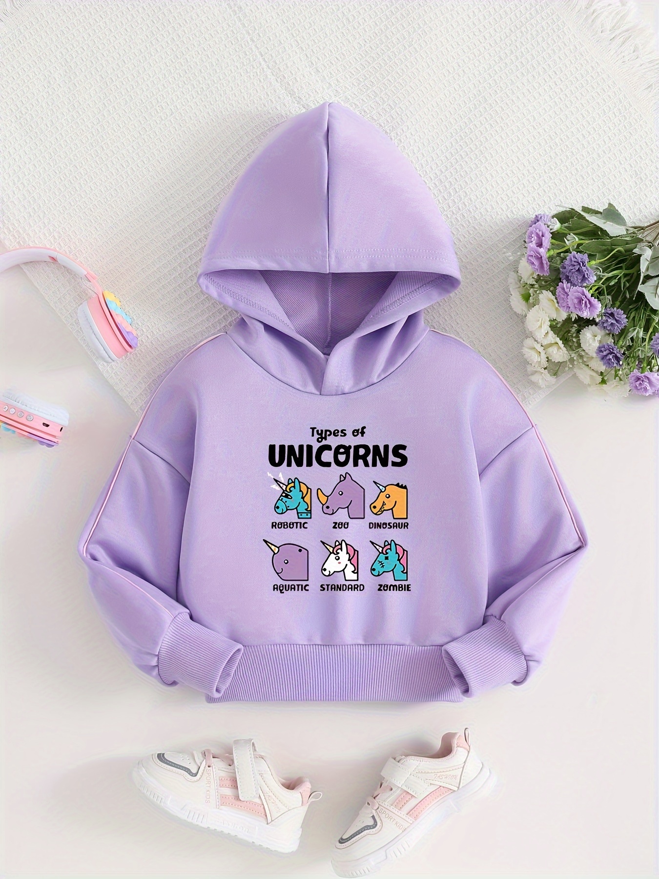 Girls Long Sleeve Hoodie With Unicorn Print Temu