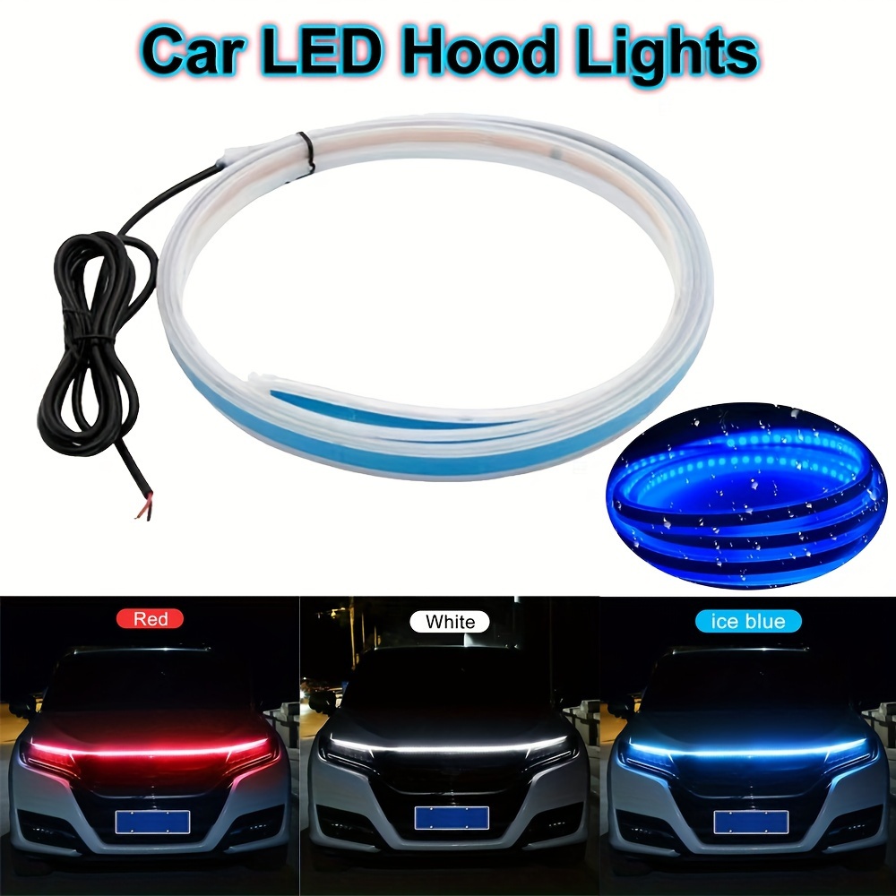 Tira LED para capó de coche, 60 pulgadas, color blanco, tira de luz LED  para cubierta de motor de automóvil, escaneo dinámico, kit de faros de