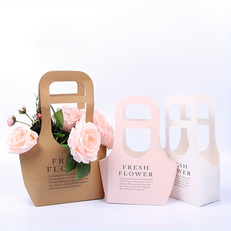5pcs, Día De La Madre Carta Flor Tote Bag, Arreglo Floral Papel Kraft  Plegable Cesta De