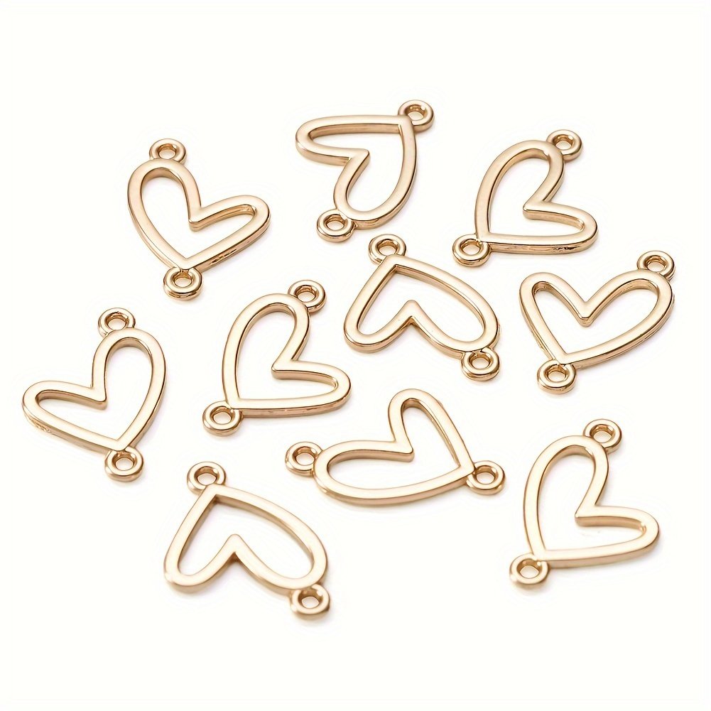 

10pcs Alloy Charms Links Pendant Connectors, Heart Shape Light Golden Hollow Pendant Links For Diy Jewelry Making Supplies 17.5x13.5x1mm, Hole: 1.2mm