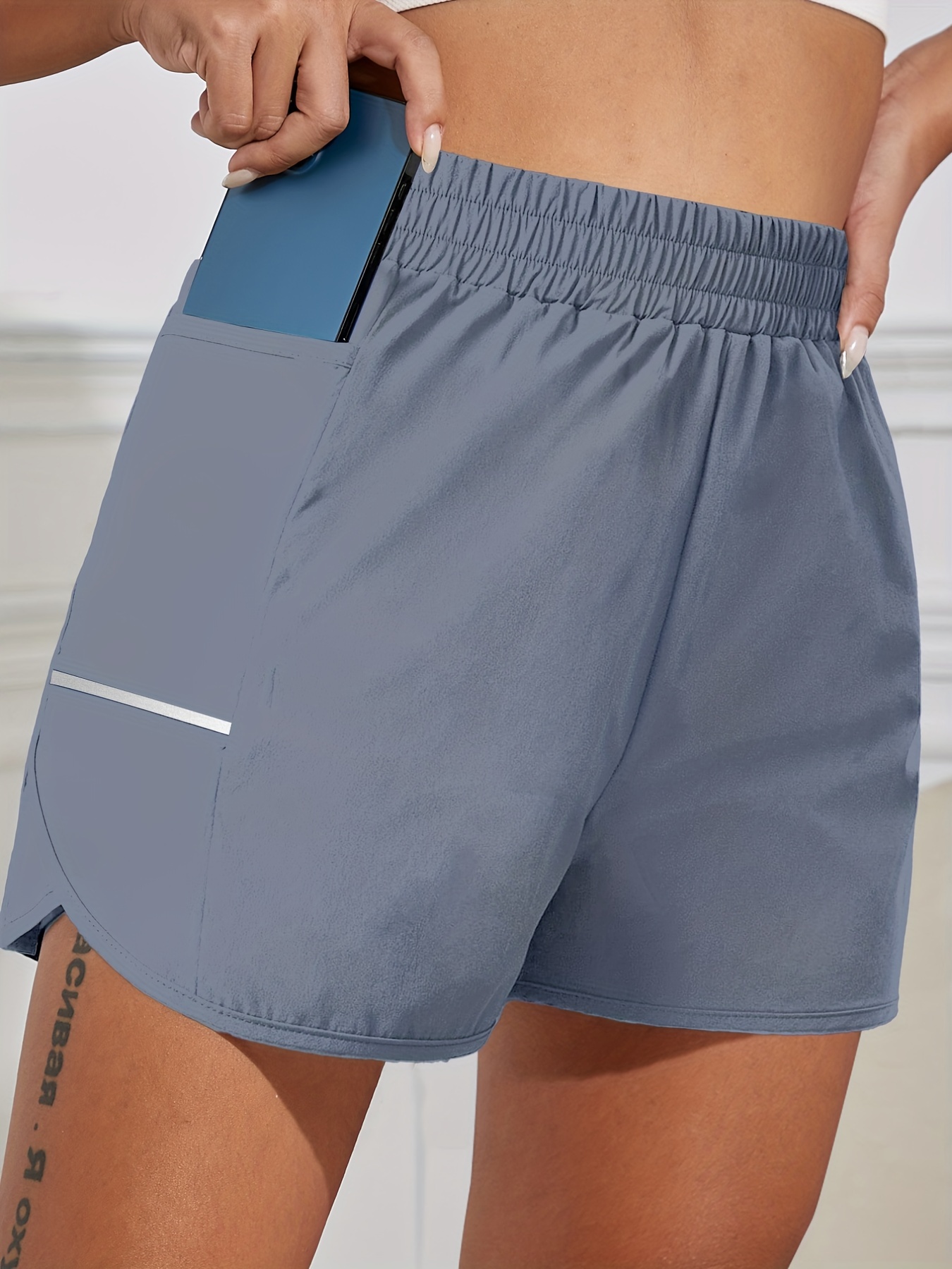 Women's Sports Shorts Phone Pocket Elastic Waist Quick - Temu