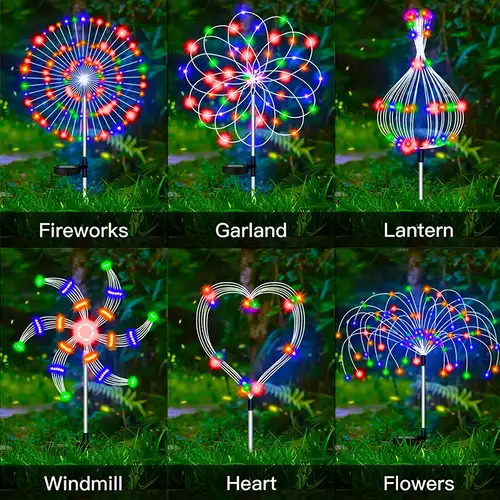 1 pack solar firework light outdoor waterproof solar garden flower lights with 8 lighting modes decorative fairy lights with stake for yard patio garden pathway courtyard villa outdoor lighting decoration