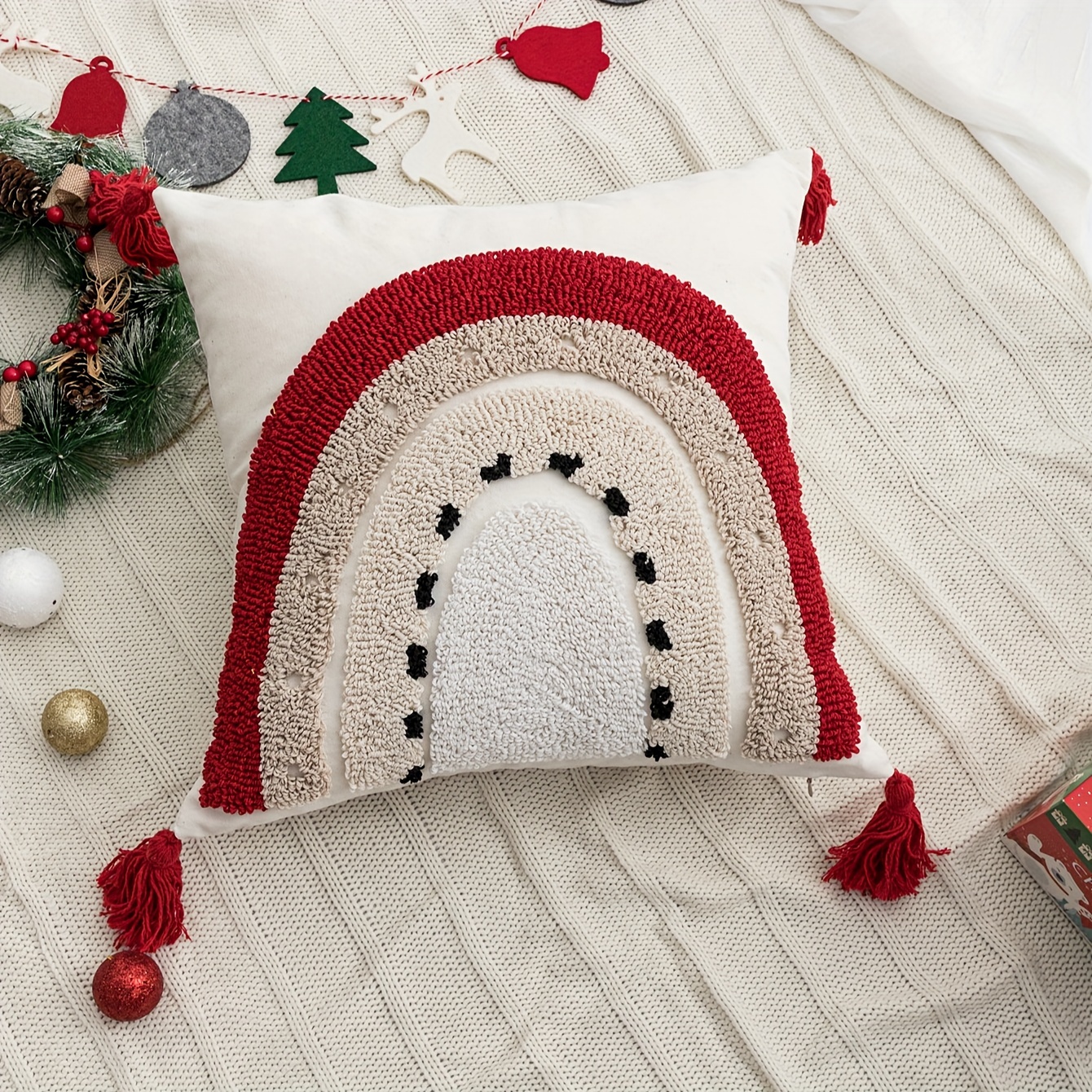 Christmas Geometric Striped Red Throw Pillow Covers Nordic Temu