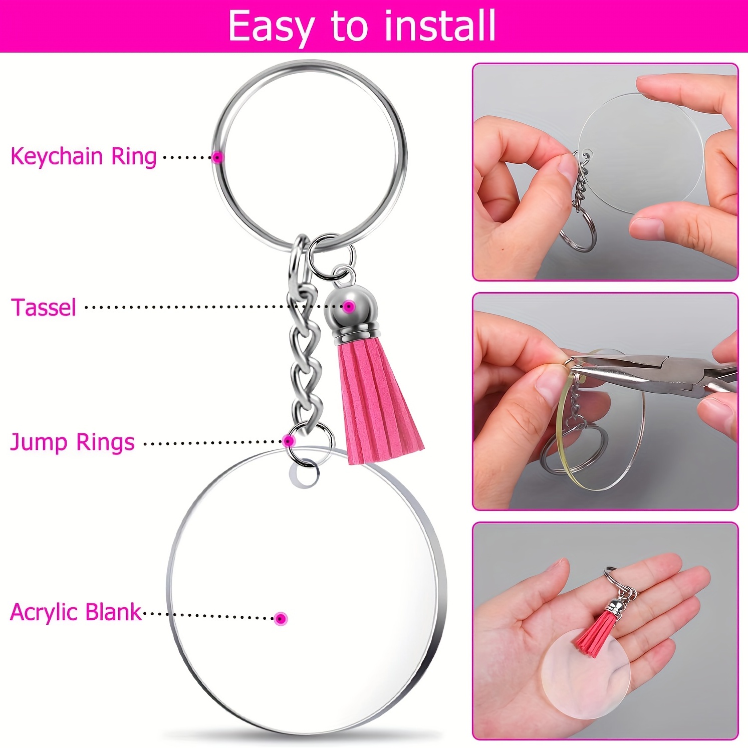Blank Keychains Pendants Kit For Vinyl Acrylic Keychain - Temu