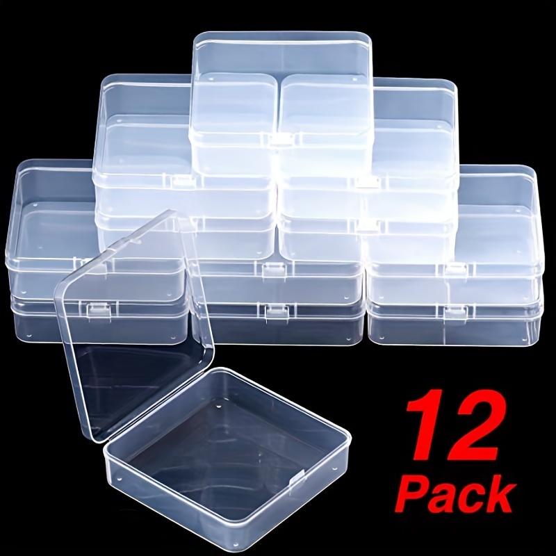 12 Pieces Clear Plastic Small Storage Box With Hinged Lid For Collecting Small Items, Beads, Jewelry, Comes With A Rectangular Box For Storing Small