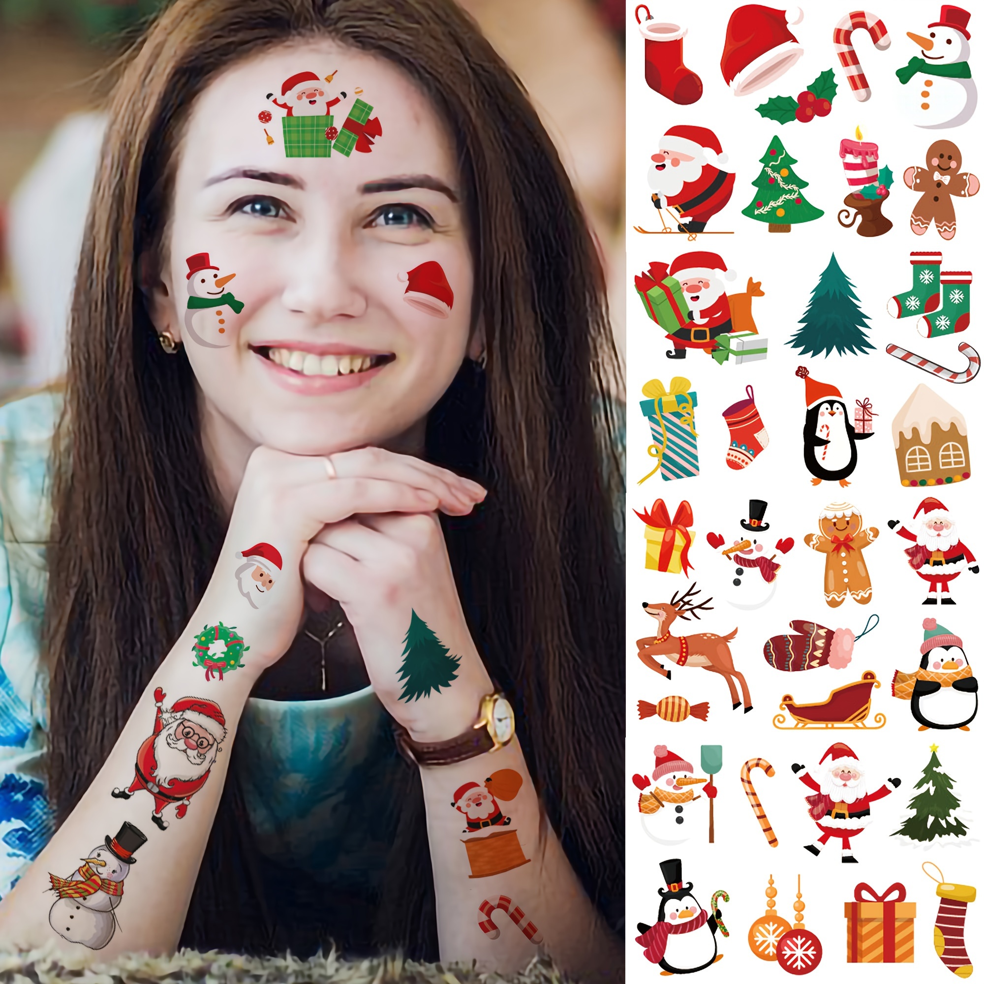 10 Tatuajes Temporales Navidad Niños Niñas Mujeres Hombres - Temu Chile
