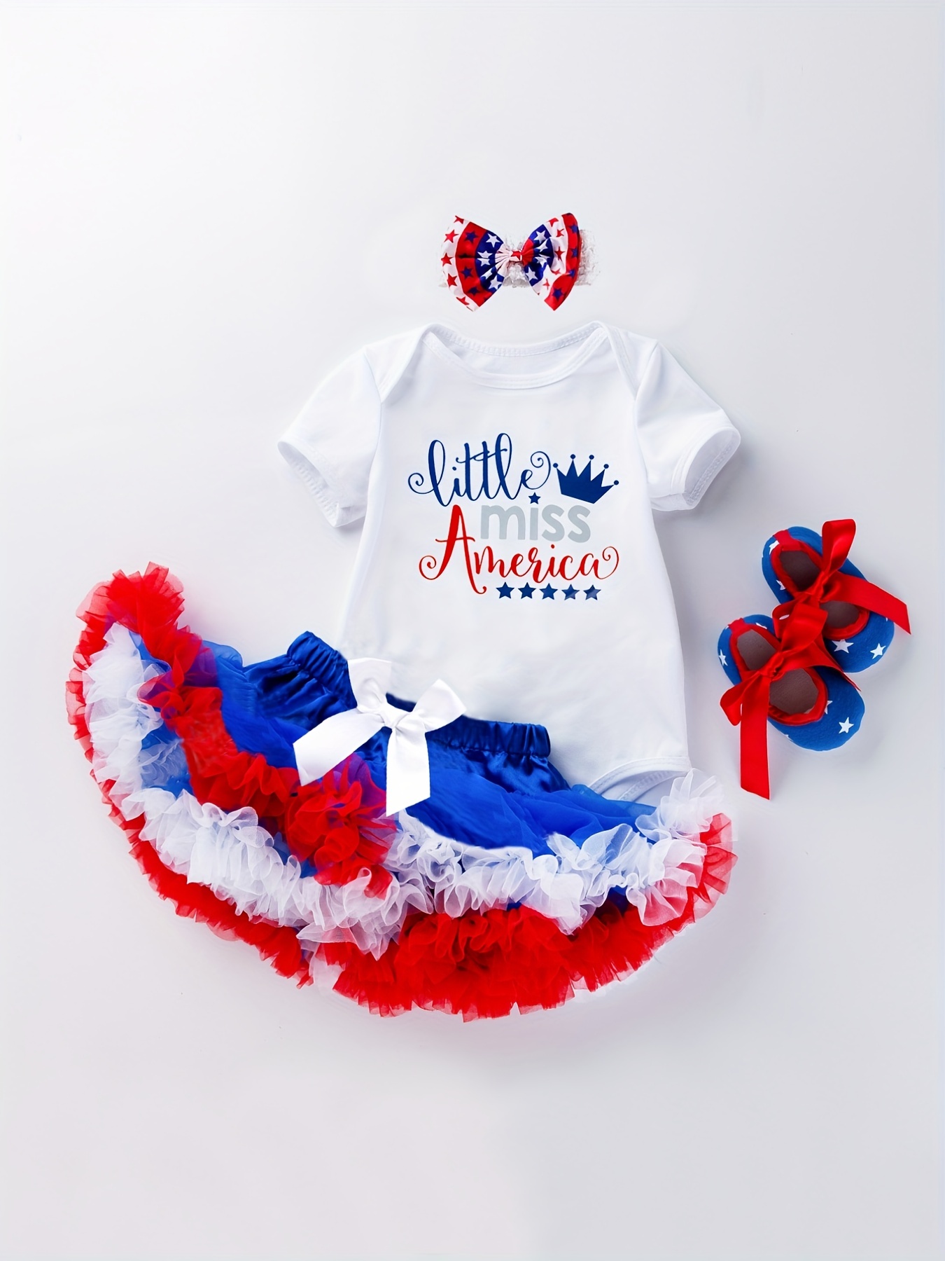 4pcs Baby Infant Boys Cute Little Miss America Onesie Set Clothes For Independence Day