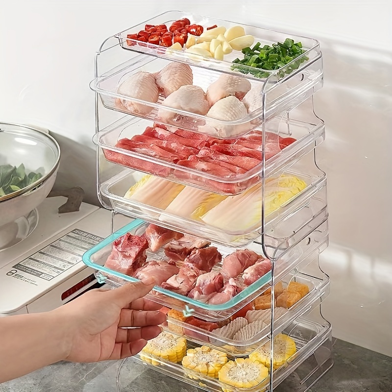 1 Set Clear Food Vegetable Preparation Plates 3-Layer Food Plate Stackable  Hot Pot Food Prep Tray Rack