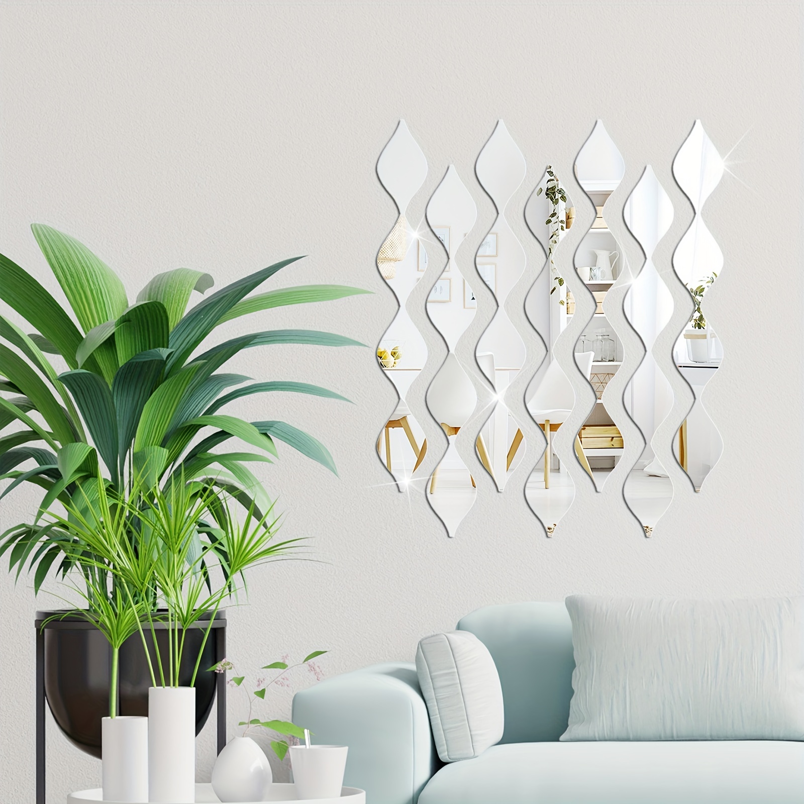 18176 by UMA - Silver Metal Slim Stacked Chain 5 Layer Wall Mirror with Tear  Drop Pattern and Foil Detailing, 7