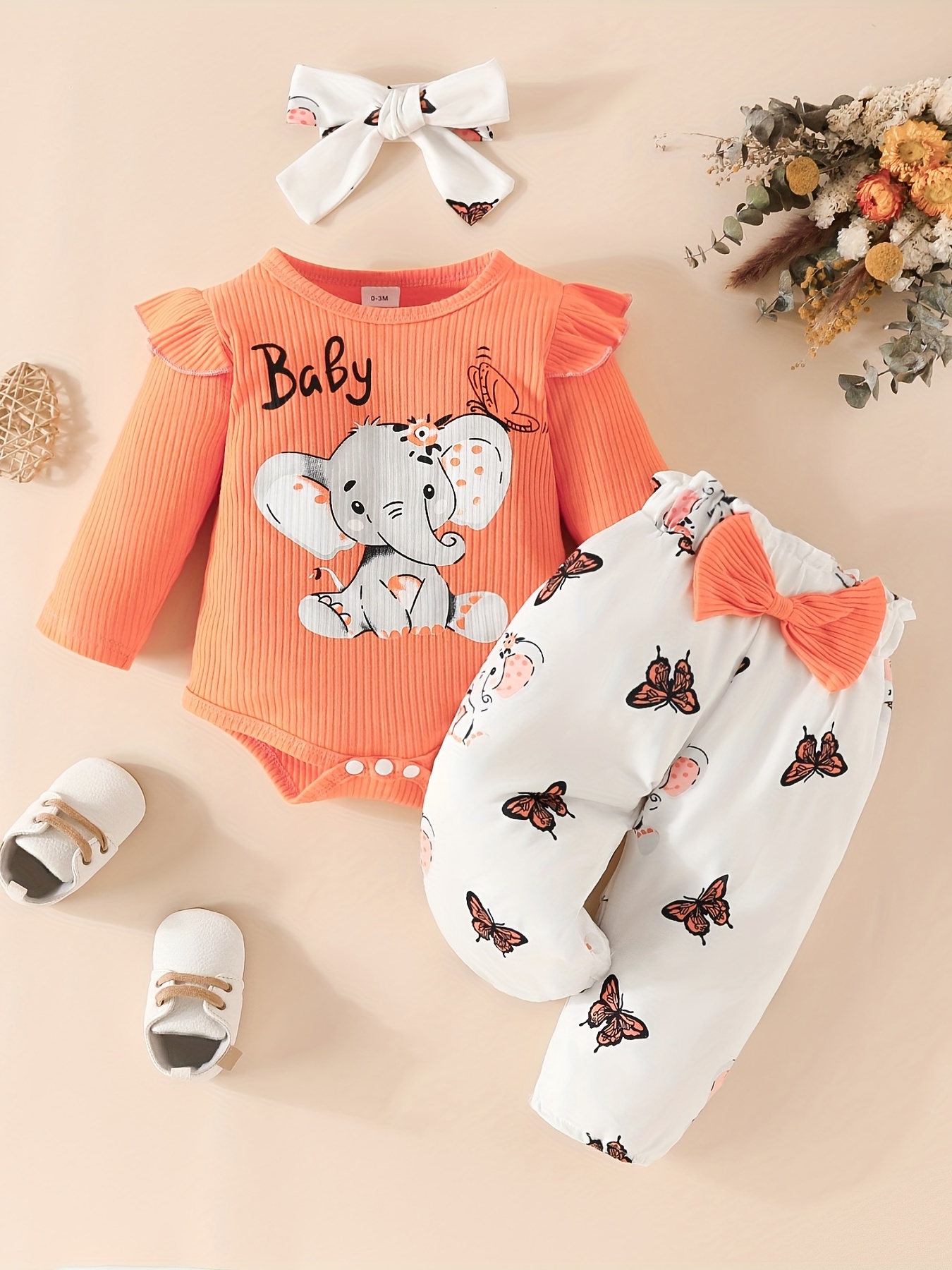 Toddler Graphic Elephant and Butterfly and Floral Print Long-sleeve Pullover