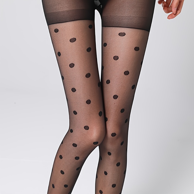 Polka Dot Pantyhose, High Waist Elastic Footed Pantyhose, Women's Stockings  & Hosiery