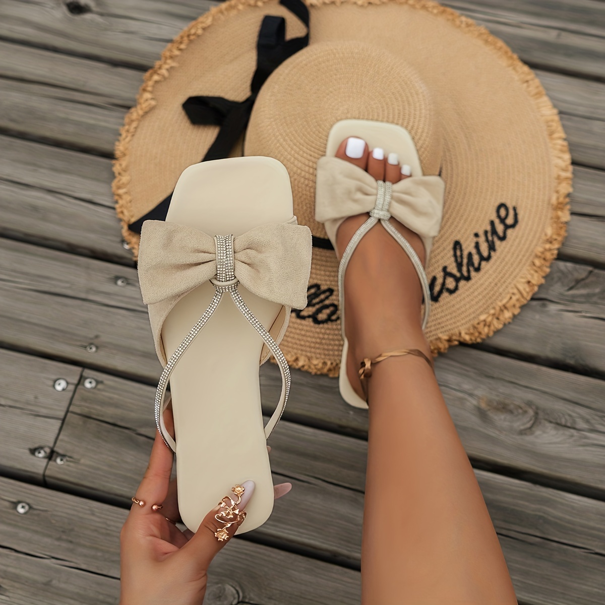 Women's Rhinestone Decor Sandals, Slip On Transparent Chunky Heel Casual  Lightweight Shoes, Glitter Summer Dress Shoes - Temu