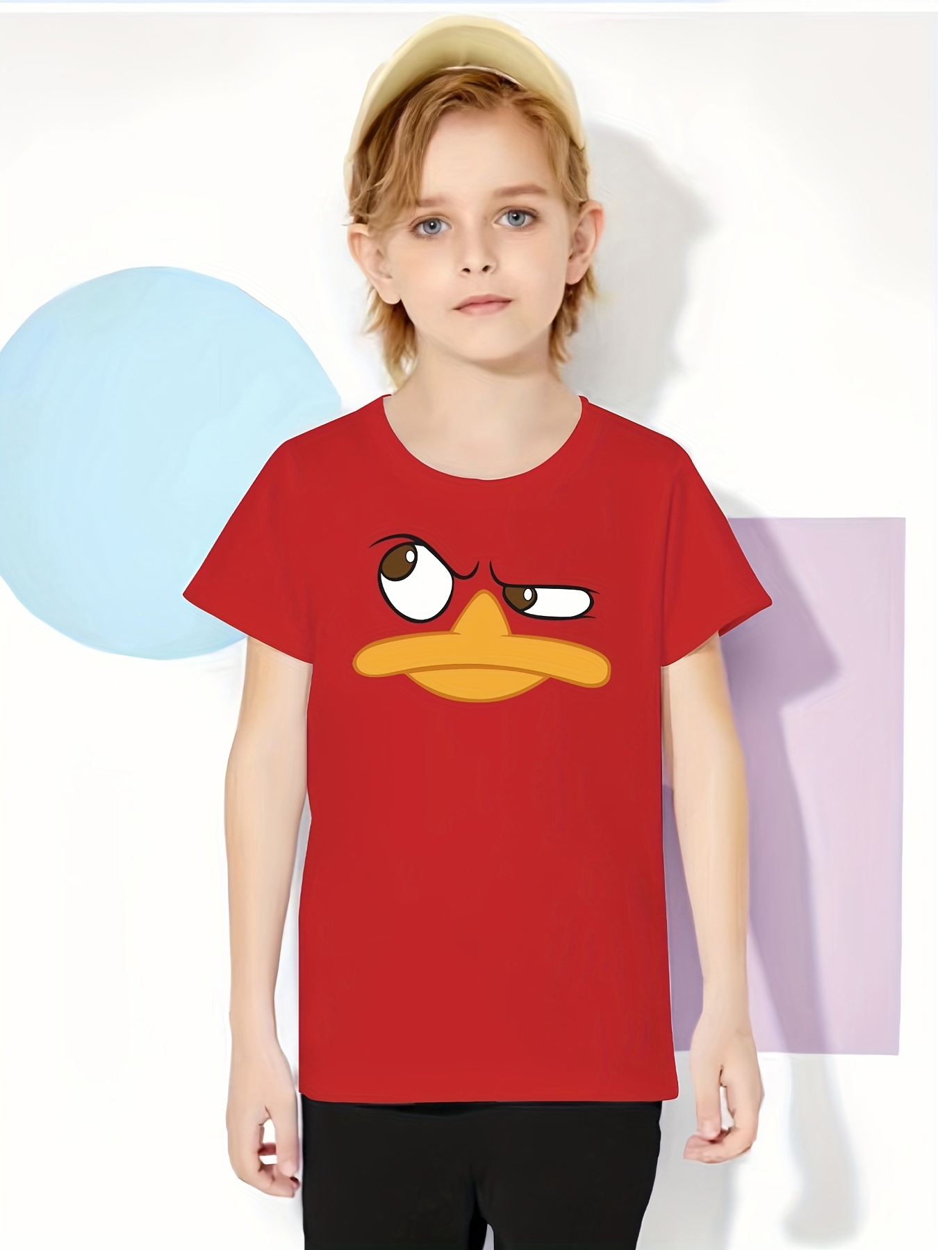 funny cartoon duck print t shirt tees kids boys casual short - Temu ...