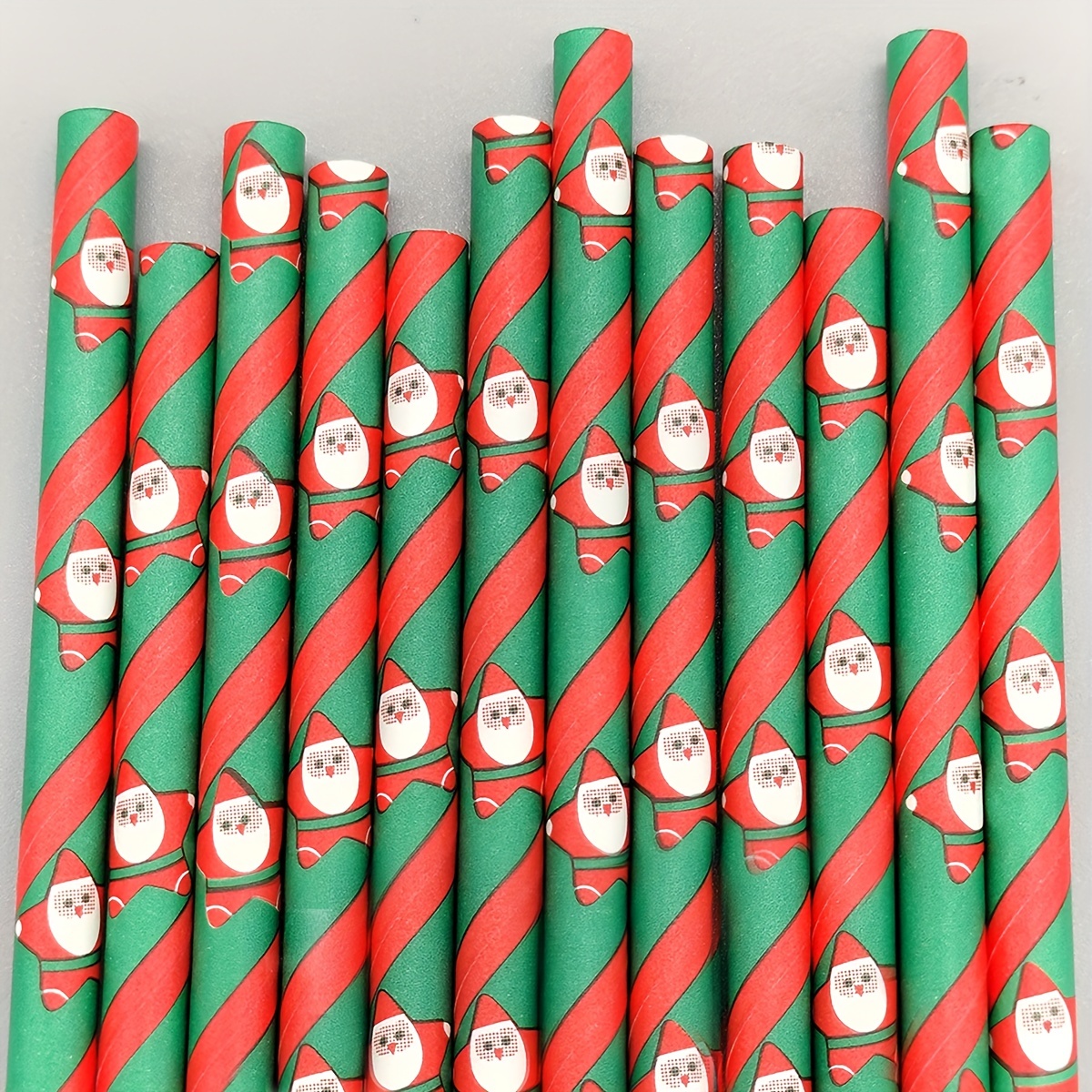 25pcs Disposable Red & Green Stripe Candy Cane Paper Straws