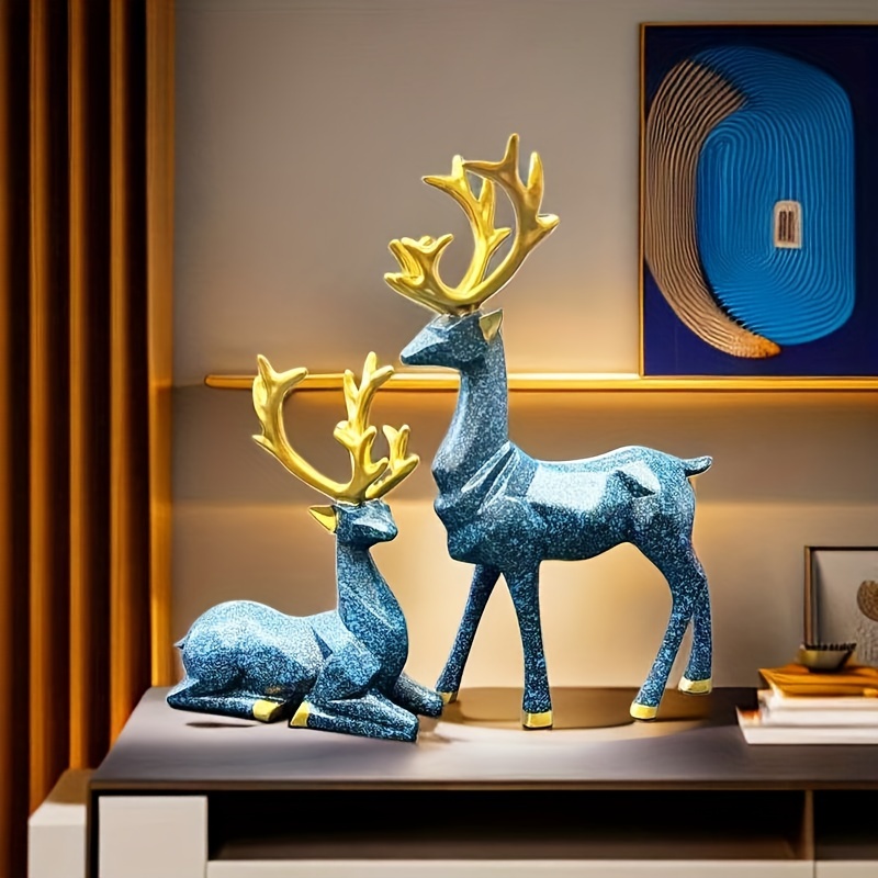 Image of 2pcs Elegant Reindeer Deer Figurines - Geometric Resin Christmas & New Year Decorations Suitable For Home, Wedding, Office - Table Centerpiece, Shelf Decor - Warm Holiday Gift (reindeer Antlers/horns)