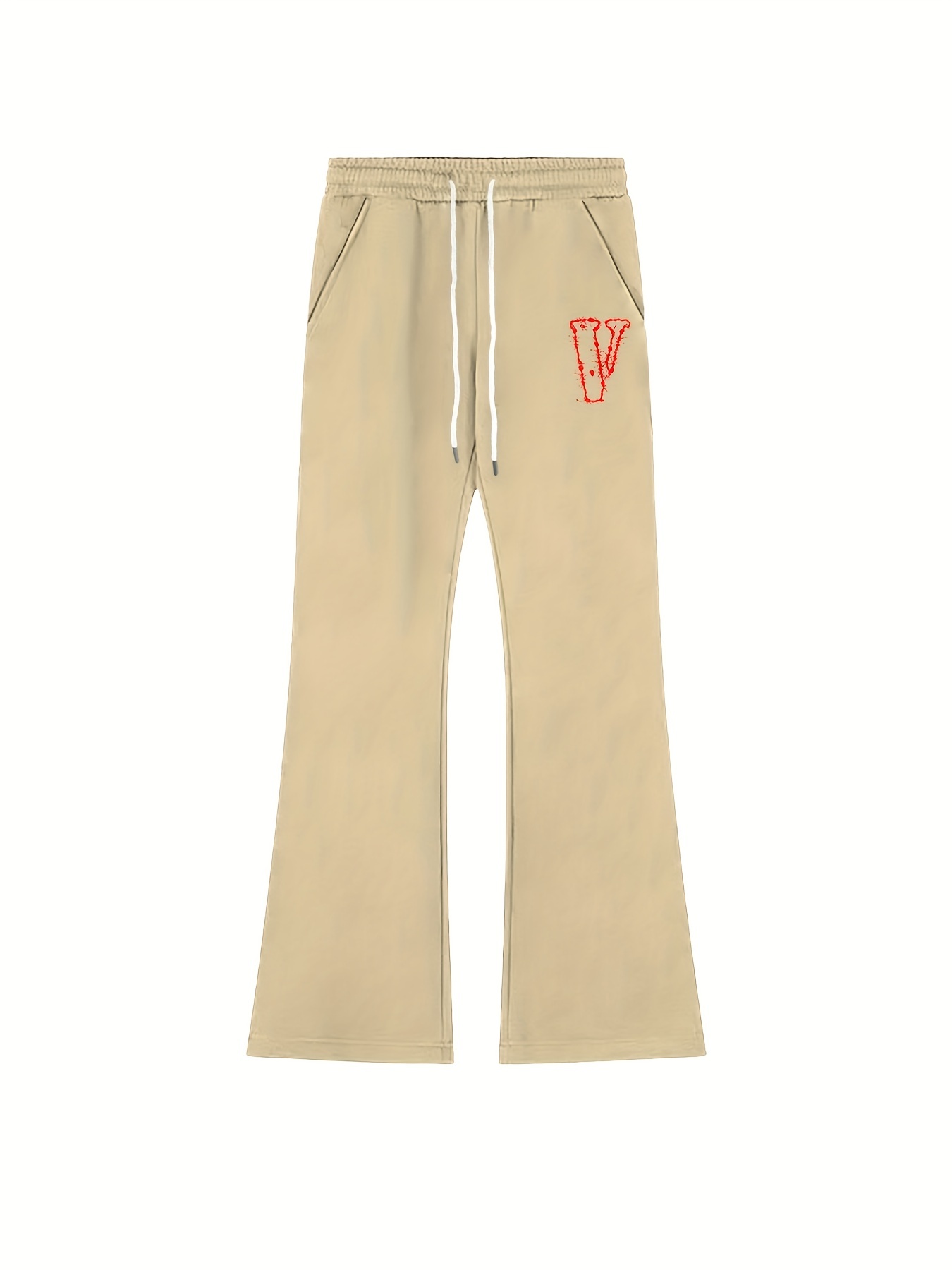 Men's V Pattern Drawstring Flare Pants