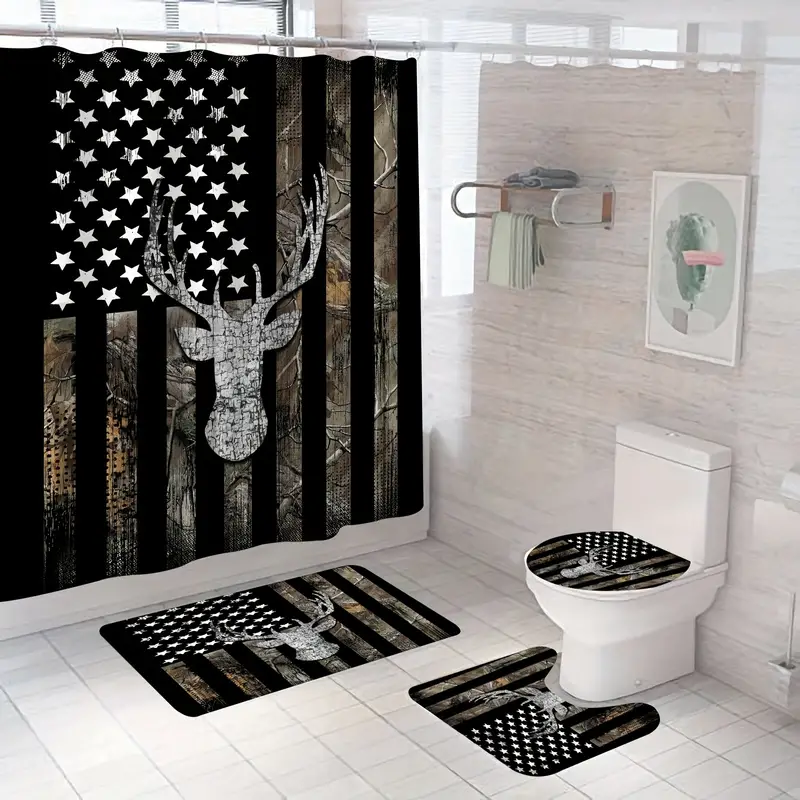 Camo Shower Curtain Black American Flag