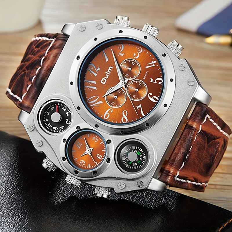 メンズクォーツ腕時計、コンパス付きマルチダイヤル、メンズカジュアル腕時計、ギフトに最適