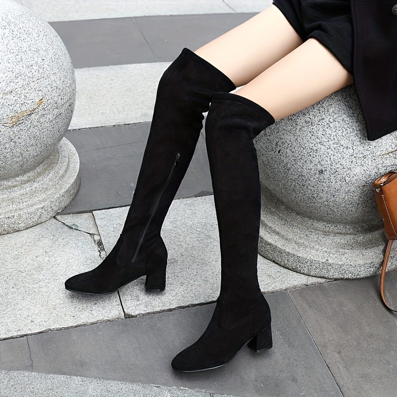 Women's Solid Color Stiletto Heeled Boots, Fashion Slip On Dress Boots,  Comfortable Over The Knee Boots - Temu