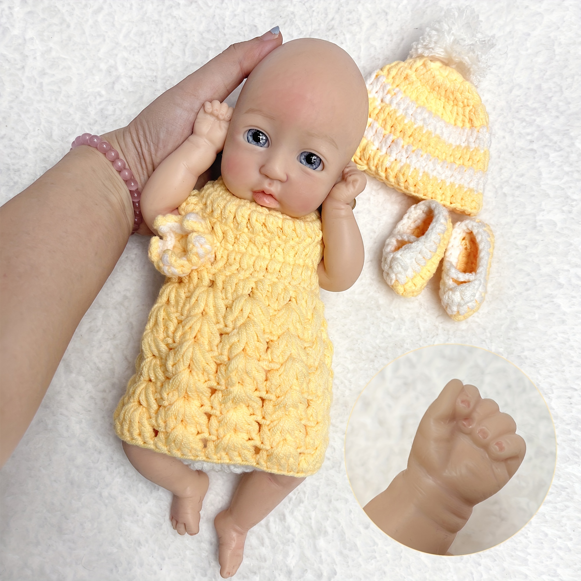 28cm Soft Full Body Solid Silicone Reborn Dolls Handmade Painted