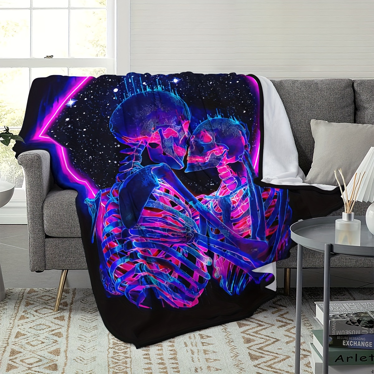 Luminous Skeleton Pattern Throw Blanket Knitted Fabric Plush Temu