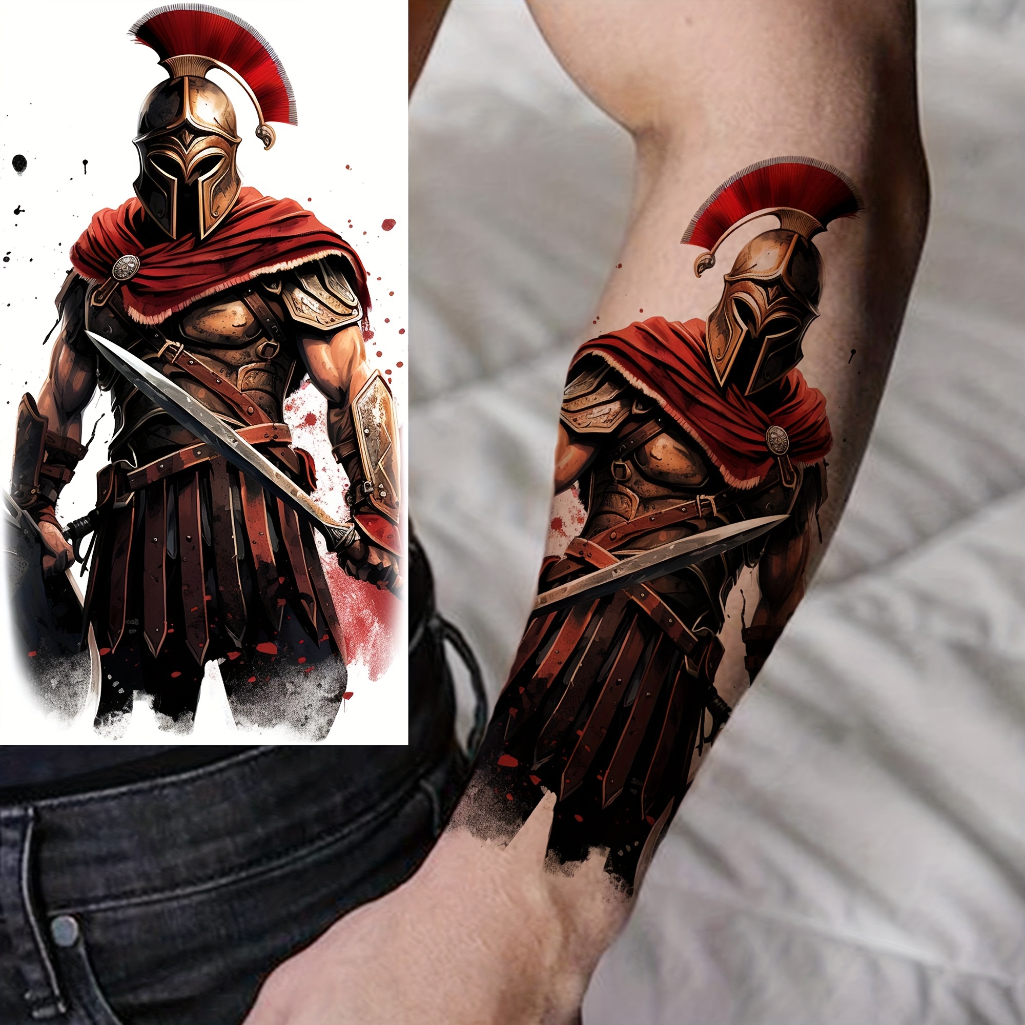 Temporary Tattoos Large Cool Spartan Warriors Ancient Gladiator Fake  Stickers