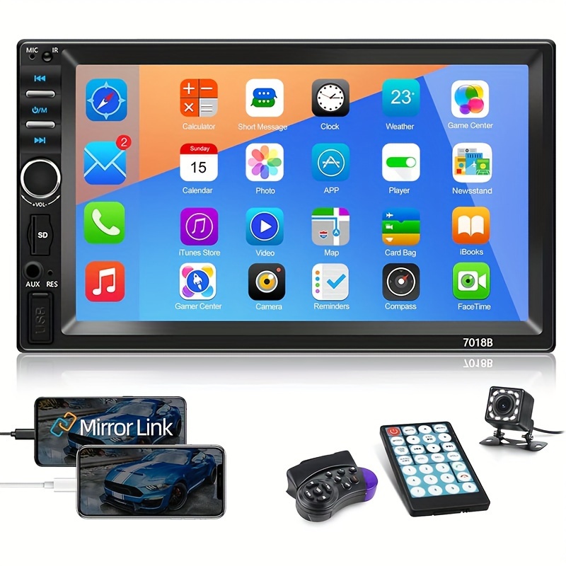 Doble reproductor multimedia para coche con pantalla táctil Din 7in con  función FM AUX USB SD cámara trasera - Temu