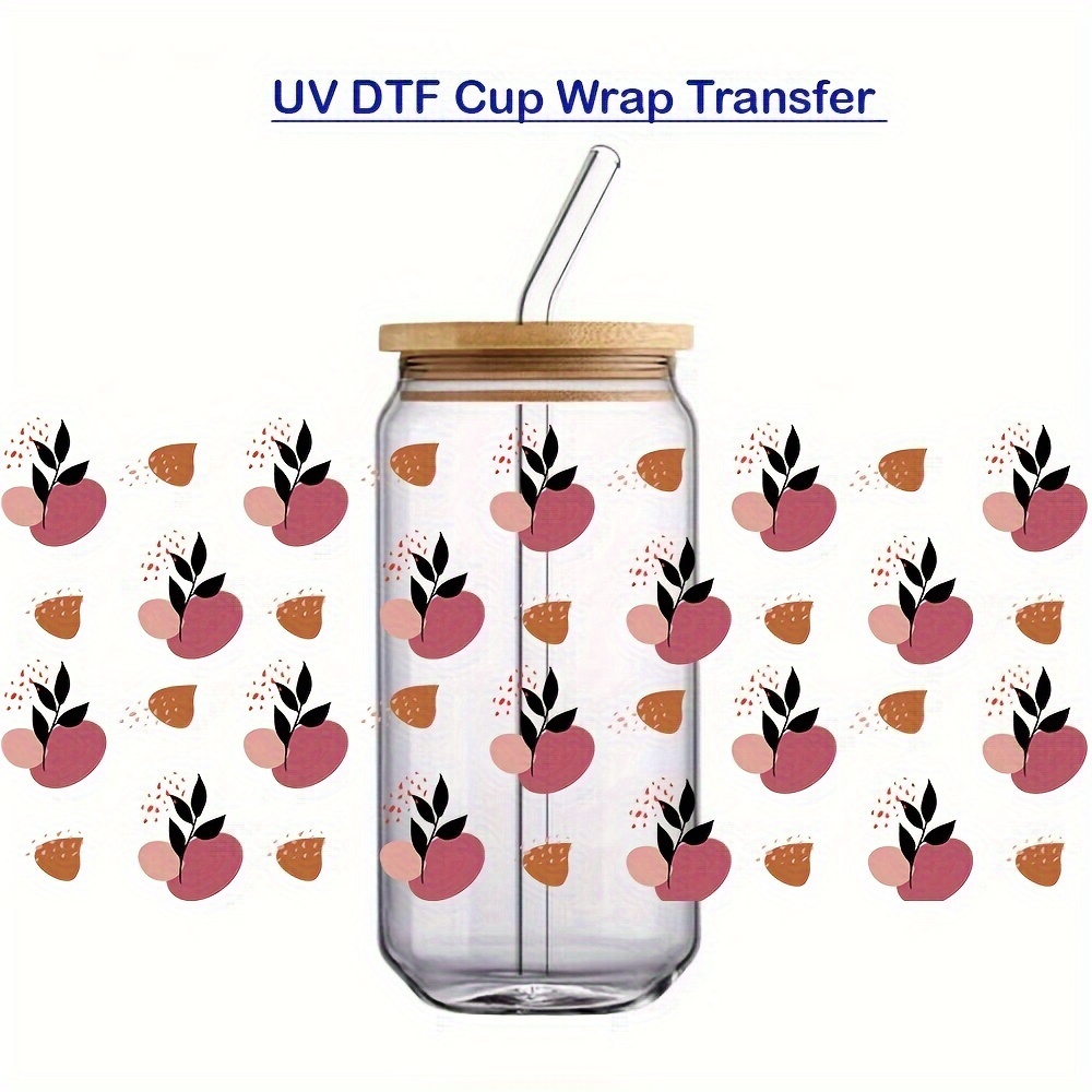1pc Flower Design UV DTF Cup Wraps For 16 Oz Glass Cup, UV DTF Cup Wraps,  Glass Stickers For Cups,Cup Wraps For Glass Cups, Wraps For Cups, Cup  Decals UV Transfer Stickers