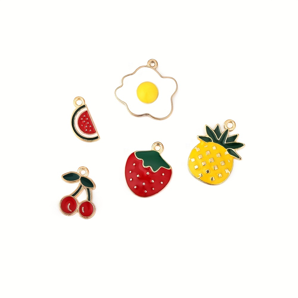 10pcs Cute Enamel Fruit Charms for Jewelry Making Banana Cherry Grape  Strawberry Charms Pendants for DIY Earrings Necklaces Gift
