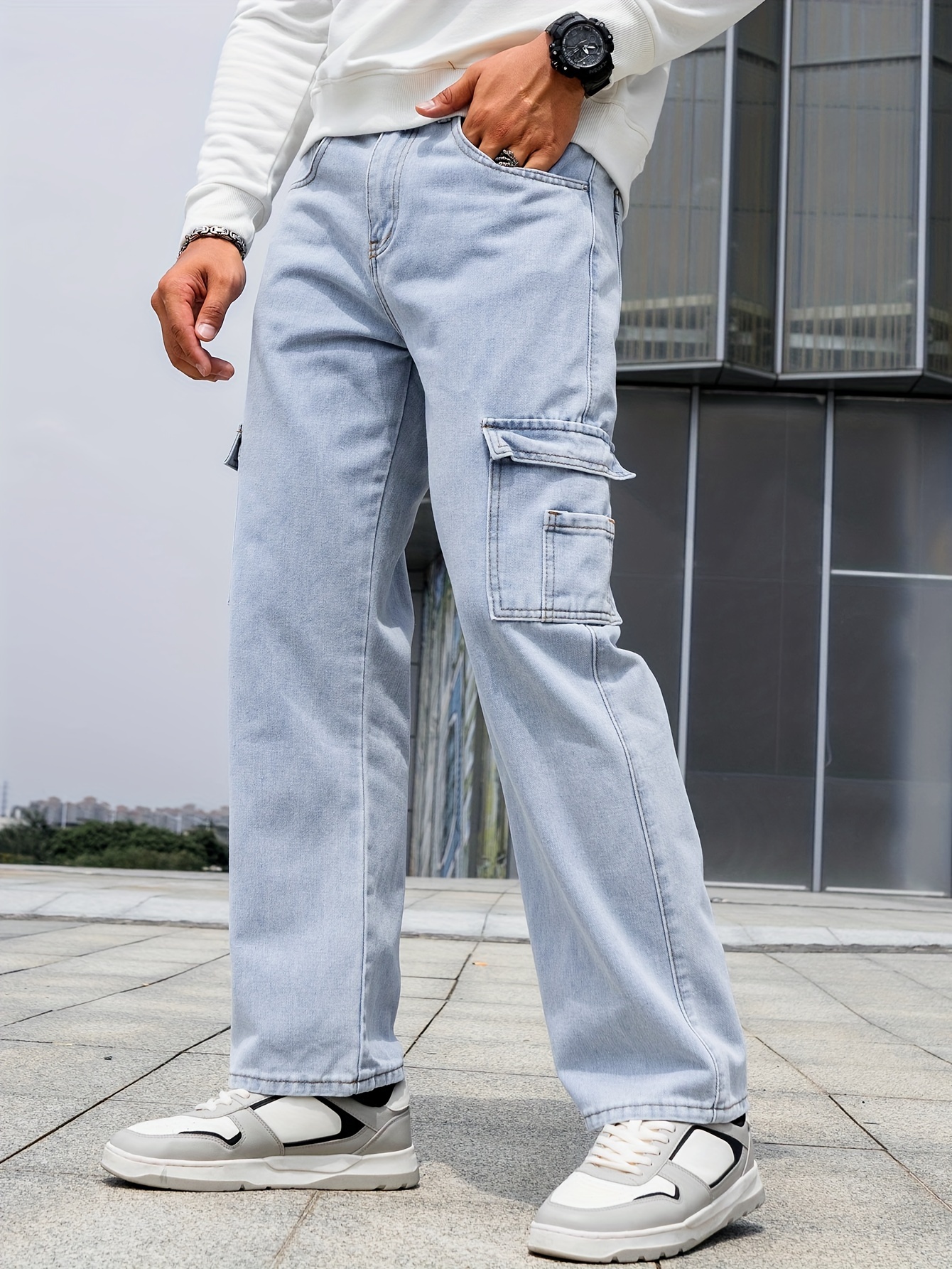 Multi Pocket Loose Jeans Fit Men\'s Casual Temu Denim - Street Style