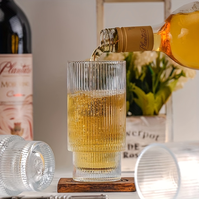 Ribbed Glass Cups With Straws 12oz, Drinking Glasses Set Of 4, Ribbed  Glassware, Cocktail Glasses, Vintage Glassware, Whiskey Glasses, Coffee Bar  Acce