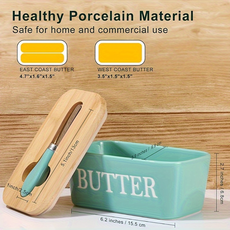 1pc Ceramic Butter Dish With Lid And Knife, Silicone Seal Ring