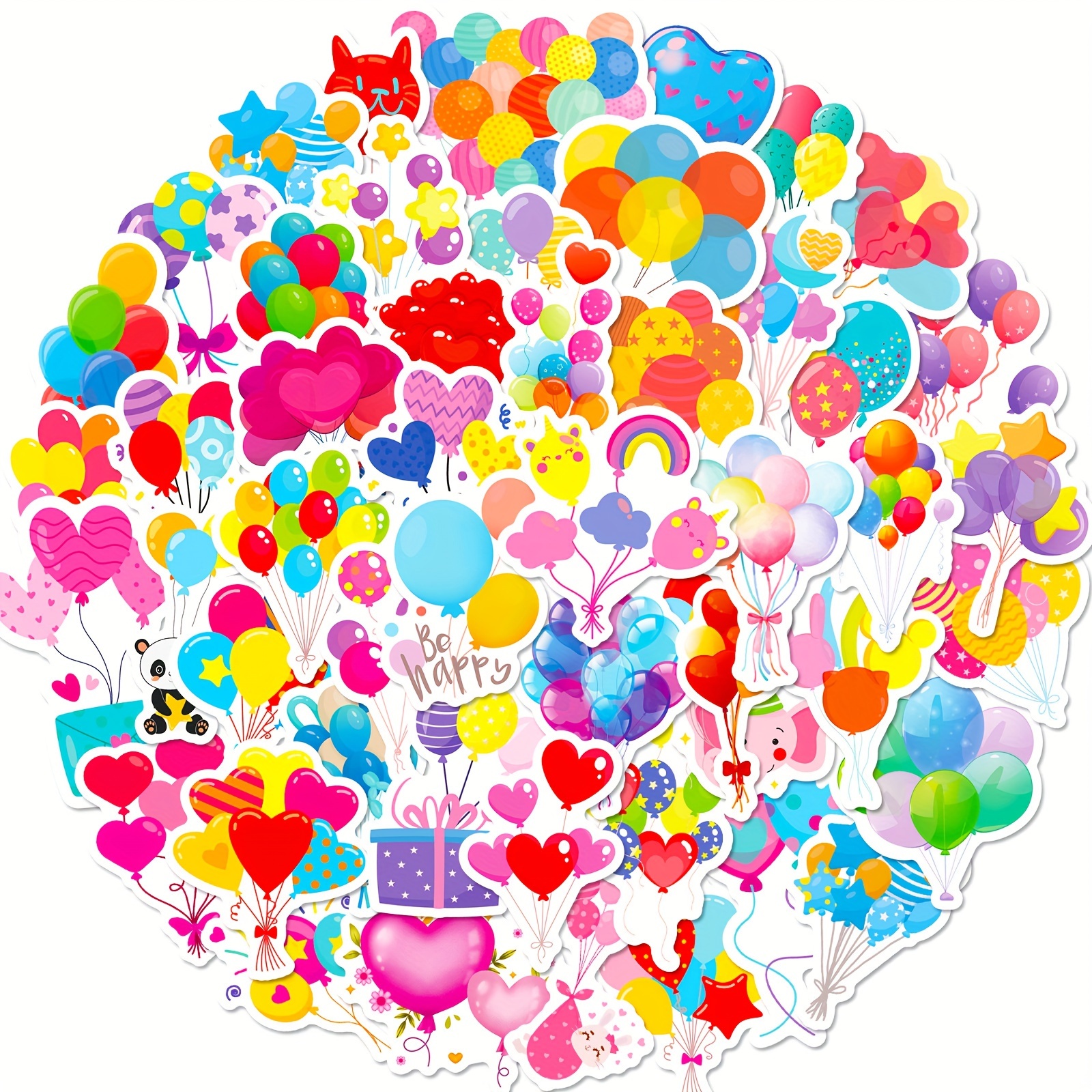50pcs Vibrant Balloon Stickers For Birthday & Holiday Decorations - Colorful Graffiti Craft Supplies