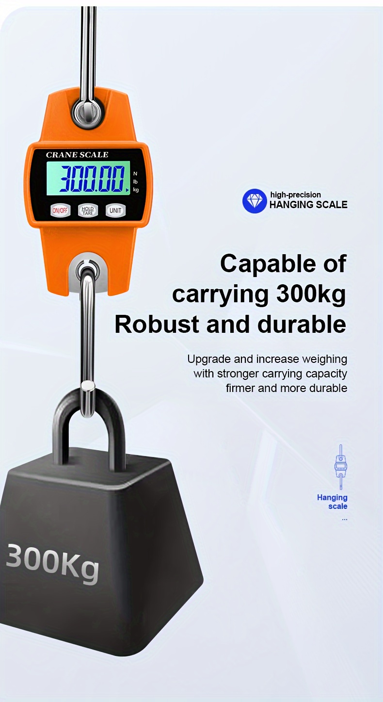 portable digital crane scale 300kg precision stainless steel hook lcd display industrial heavy duty hanging scale for weight measurement in kg lb n details 7