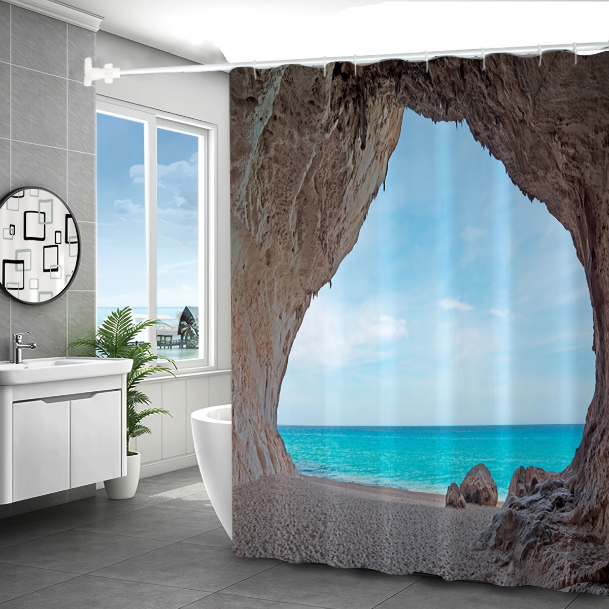 Ocean Print Shower Curtain Waterproof Shower Curtain With - Temu